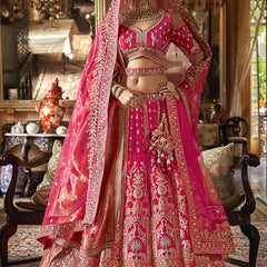 Rich Pink Silk Embroidered Wedding Lehenga Choli