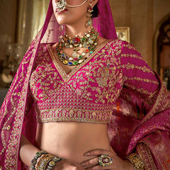 Hot Pink Multi Embroidered Wedding Lehenga Choli