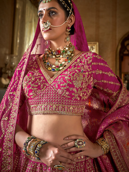 Hot Pink Multi Embroidered Wedding Lehenga Choli