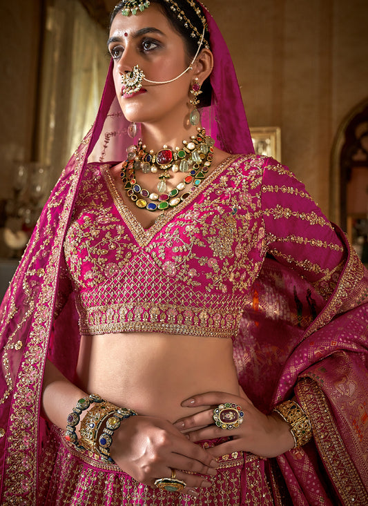 Hot Pink Multi Embroidered Wedding Lehenga Choli