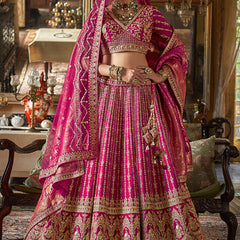Hot Pink Multi Embroidered Wedding Lehenga Choli