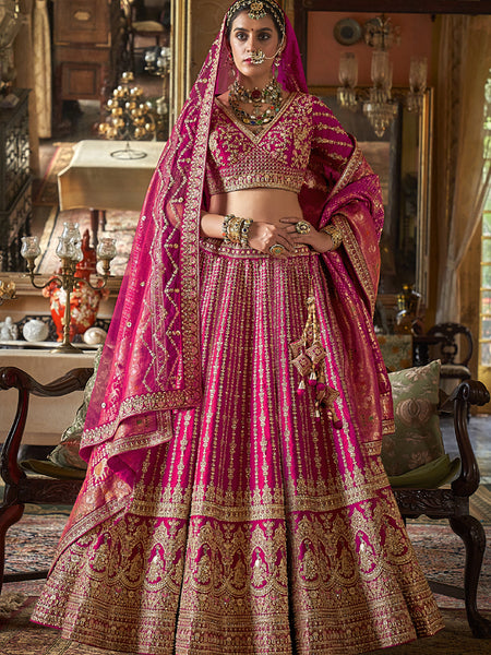 Hot Pink Multi Embroidered Wedding Lehenga Choli