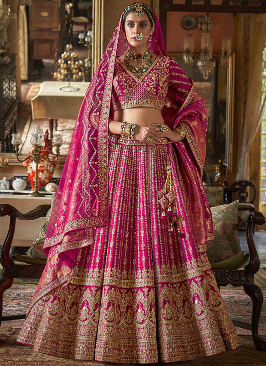 Hot Pink Multi Embroidered Wedding Lehenga Choli
