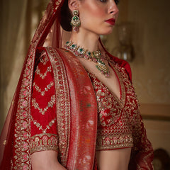 Red Multi Embroidered Wedding Lehenga Choli