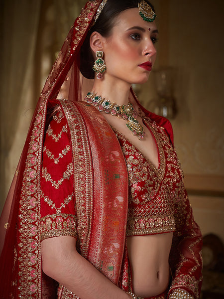 Red Multi Embroidered Wedding Lehenga Choli