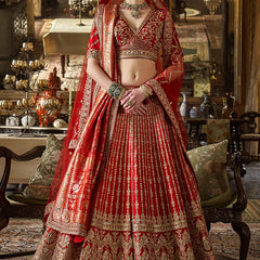 Red Multi Embroidered Wedding Lehenga Choli