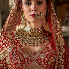 Persian Red Multi Silk Embroidered Wedding Lehenga Choli