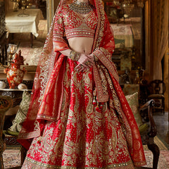 Persian Red Multi Silk Embroidered Wedding Lehenga Choli