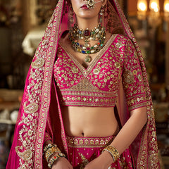 Bridal Pink Multi Silk Embroidered Wedding Lehenga Choli