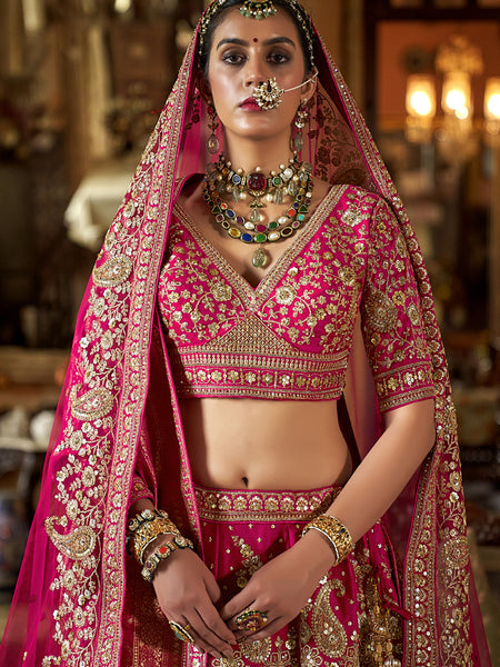 Bridal Pink Multi Silk Embroidered Wedding Lehenga Choli