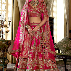 Bridal Pink Multi Silk Embroidered Wedding Lehenga Choli