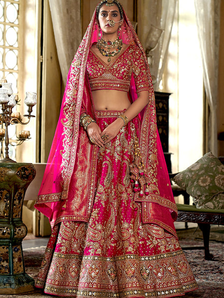 Bridal Pink Multi Silk Embroidered Wedding Lehenga Choli