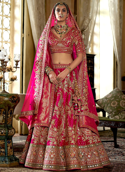 Bridal Pink Multi Silk Embroidered Wedding Lehenga Choli
