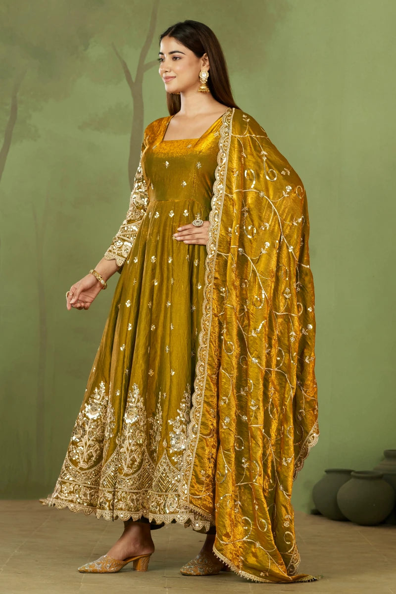 Red Jelly Simmar Silk Embroidered Anarkali Suit with Dupatta