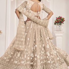 Dusty Chiku Butterfly Net Embroidered Thread Wedding Lehenga