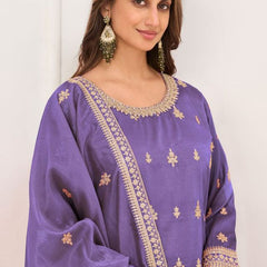 Purple Embroidery Real Simar Silk Salwar suit