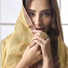 Beige Crepe Silk Digital With Aari Work Palazzo Suit