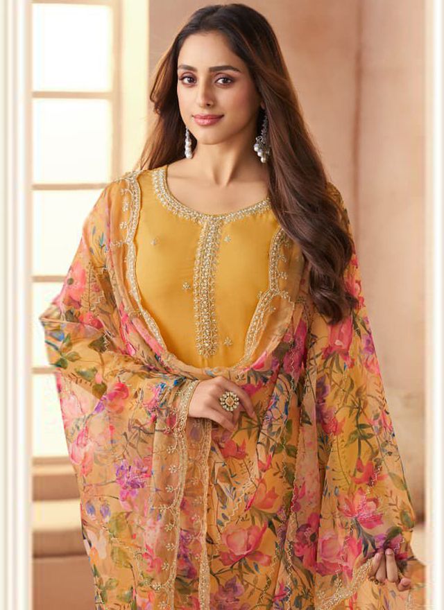 Dark-Yellow Soft Siffon Salwar Suit