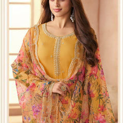 Dark-Yellow Soft Siffon Salwar Suit