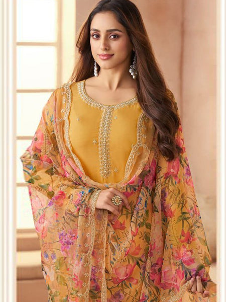Dark-Yellow Soft Siffon Salwar Suit