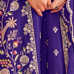 Violet Chinon Silk Embroidered & Diamond Work Palazzo Suit