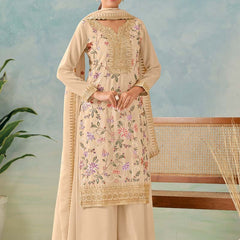 Cream Premium Chinon Embroidered Plazzo Suit