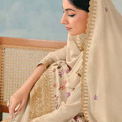 Cream Premium Chinon Embroidered Plazzo Suit