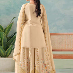 Designer Cream Chinon Palazzo Suit with Embroidery