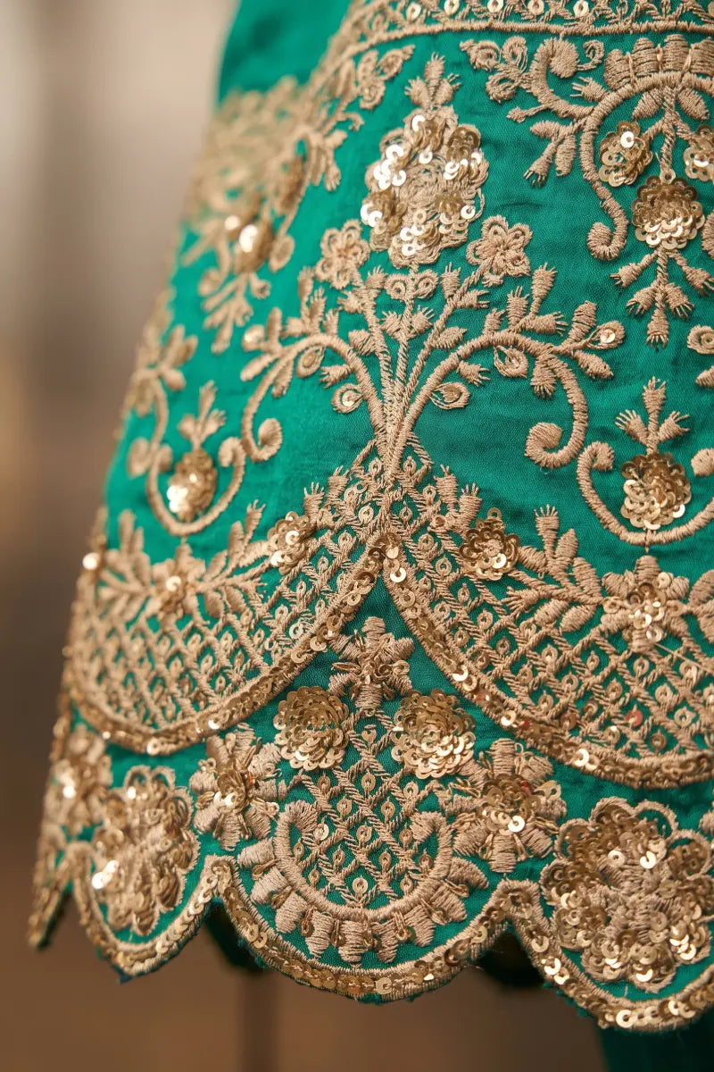 Rama Green Silk Embroidered Premium Anarkali Suit