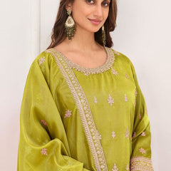 Light-Green Embroidery Real Simar Silk Salwar Suit
