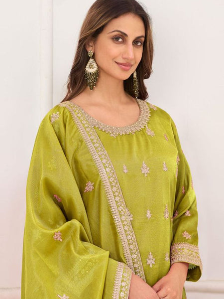 Light-Green Embroidery Real Simar Silk Salwar Suit