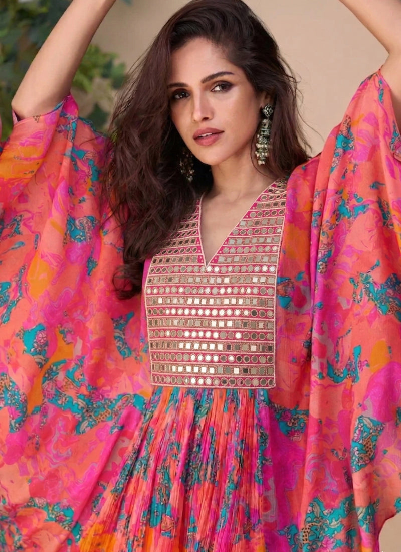 Multicolor A Real Mirror Chinon Silk Sharara Suit