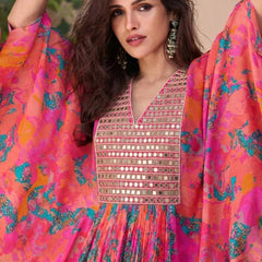 Multicolor A Real Mirror Chinon Silk Sharara Suit