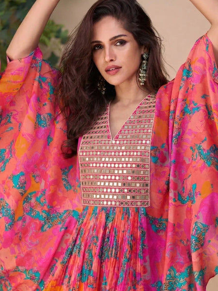 Multicolor A Real Mirror Chinon Silk Sharara Suit