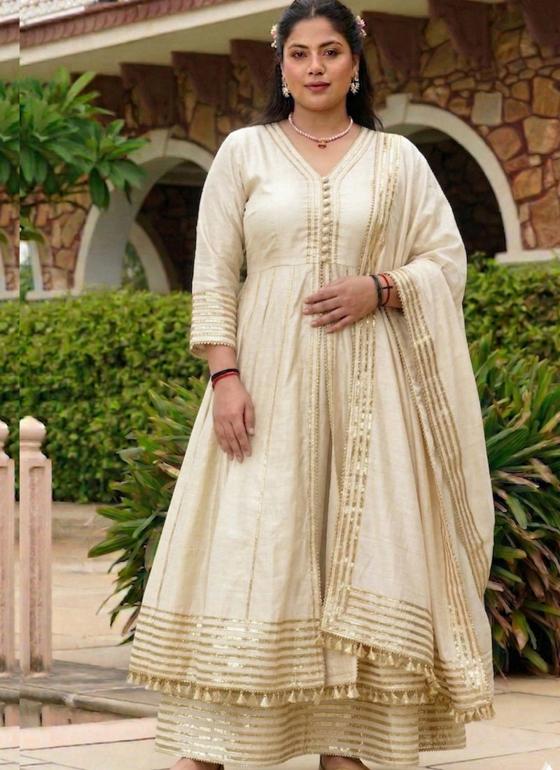 Cream Gota Cotton Silk Palazzo Suit