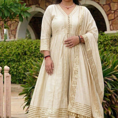 Cream Gota Cotton Silk Palazzo Suit