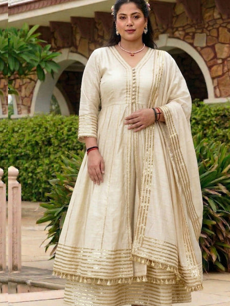 Cream Gota Cotton Silk Palazzo Suit