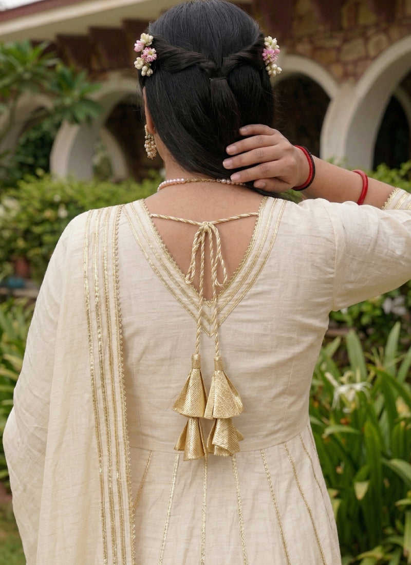 Cream Gota Cotton Silk Palazzo Suit