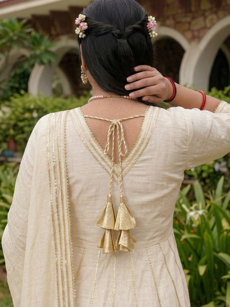 Cream Gota Cotton Silk Palazzo Suit