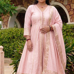 Baby-Pink Gota Cotton Silk Palazzo Suit