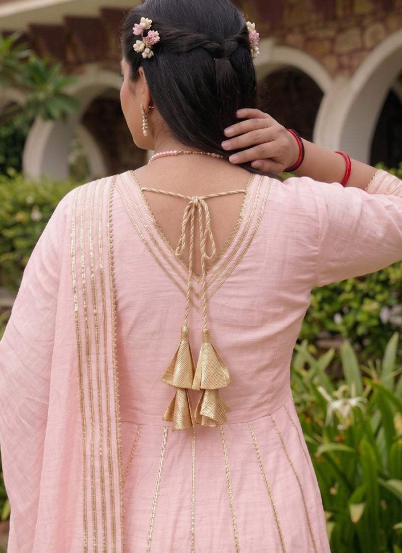 Baby-Pink Gota Cotton Silk Palazzo Suit