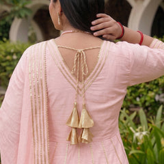 Baby-Pink Gota Cotton Silk Palazzo Suit