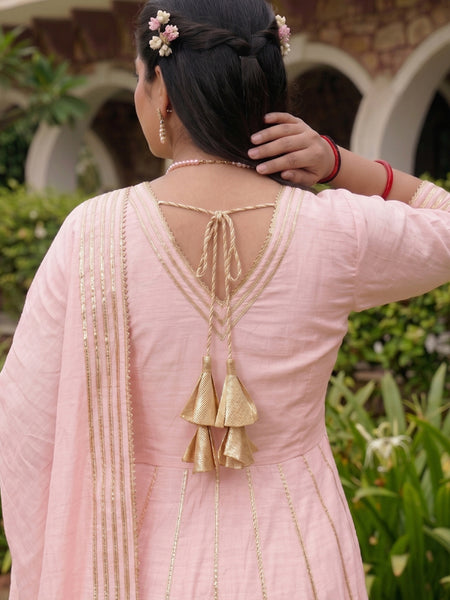 Baby-Pink Gota Cotton Silk Palazzo Suit