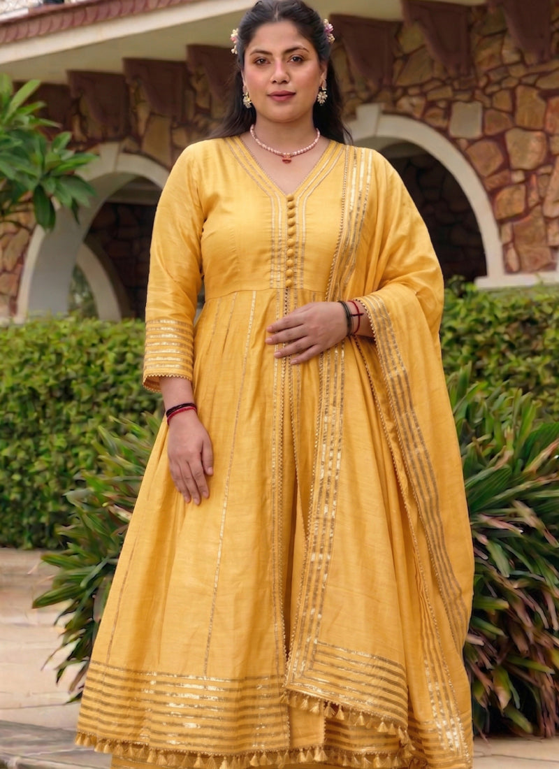 Light-Yellow Gota Cotton Silk Palazzo Suit