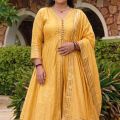 Light-Yellow Gota Cotton Silk Palazzo Suit