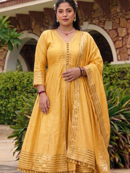 Light-Yellow Gota Cotton Silk Palazzo Suit