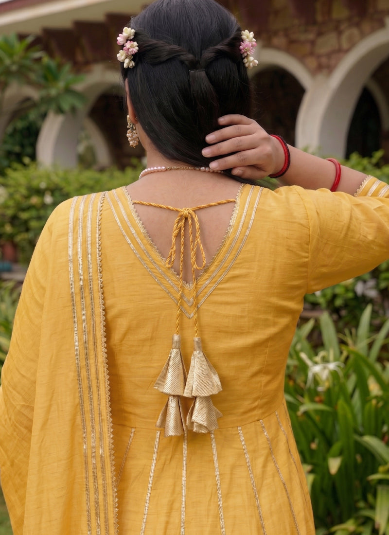 Light-Yellow Gota Cotton Silk Palazzo Suit
