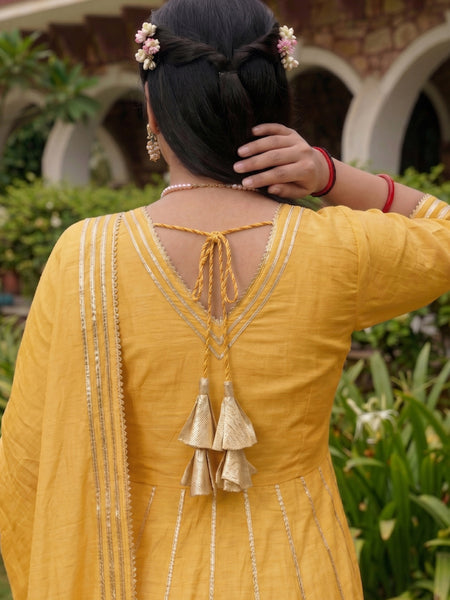 Light-Yellow Gota Cotton Silk Palazzo Suit