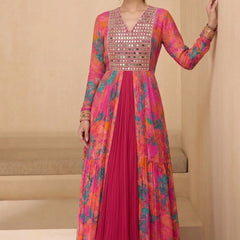 Multicolor Real Mirror Georgette Gown Suit