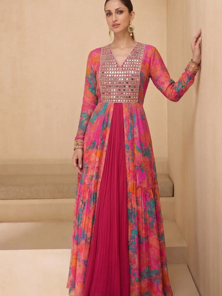 Multicolor Real Mirror Georgette Gown Suit